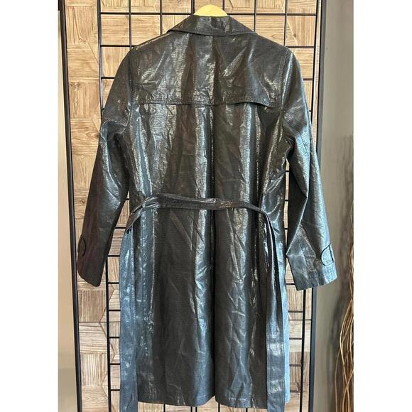 Vintage Drizzle Trench Coat Sz 8 Grey Snake Skin Double Breasted 90's Grunge - Picture 8 of 9